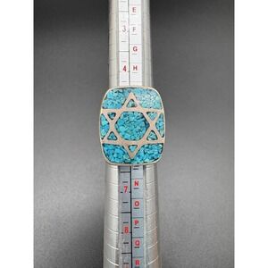 Sterling Silver Star of David Turquoise Chip Ring Heavy Size 5.5 15.31g‎